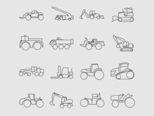 Heavy Equipment Outline Icon Set.industrial Vehicles Icons