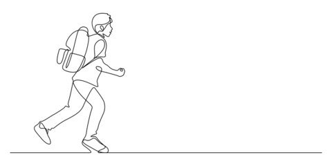 Wall Mural - continuous line drawing of happiness student running : back to school concept vector illustration