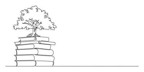 One line drawing of tree knowledge vector illustration