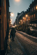 Person walking in the old streets of Södermalm, Stockholm, Sweden