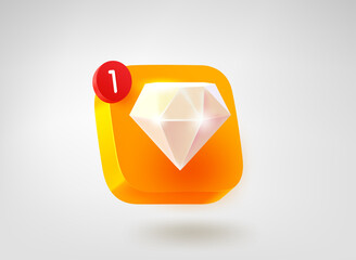 Leinwandbilder - Diamond button. 3d vector mobile application icon