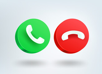 Poster - Telephone call buttons. 3d vector mobile application icons