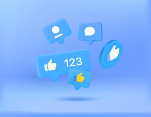 Poster - Social media notification bubbles on blue background. 3d vector concept