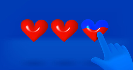 Poster - Three hearts review concept. 3d vector illustration
