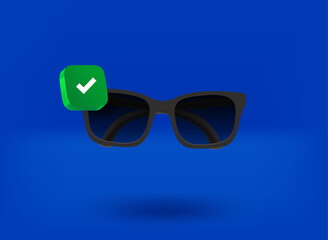 Aufkleber - Sunglasses with checkmark icon. 3d vector illustration