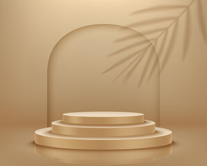 Aufkleber - Golden empty podium with tropical plant shadow. 3d vector illustration
