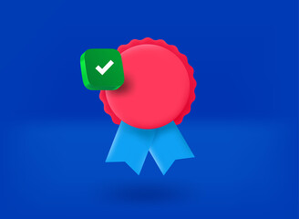 Aufkleber - Achievement icon with checkmark pictogram. 3d vector illustration