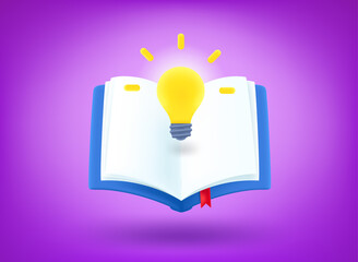 Poster - Book with lightbulb. Education concept. 3d vector illustration