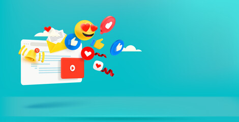 Fototapete - Social media communication. Horizontal vector banner with copy space