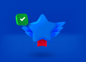 Aufkleber - Star achievement medal with red pictogram. 3d vector illustration