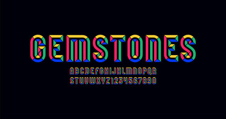 Wall Mural - Alphabet from multi colored chiseled block, facet font, beveled letters and numbers