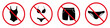 Nude Beach Summer Silhouette Sign Set. Forbidden Enter in Bikini Swimwear Short Trunks Two Piece Swimsuit Pictogram. Warning Women Men Underwear Red Stop Circle Symbol. Isolated Vector Illustration