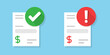 Success and decline payment icon in flat style. Approved, failure money transaction vector illustration on isolated background. Successful pay sign business concept.