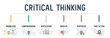 Critical Thinking skills concepts. 6 website icon elements for Knowledge, comprehension, application, analyze, synthesis and take action.Creative flat design vector for website banner and presentation