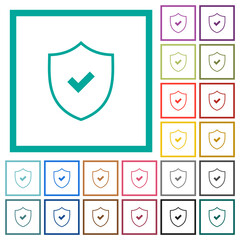 Sticker - Active security outline flat color icons with quadrant frames