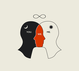 relationships psychology concept abstract illustration with couple human heads silhouettes isolated 