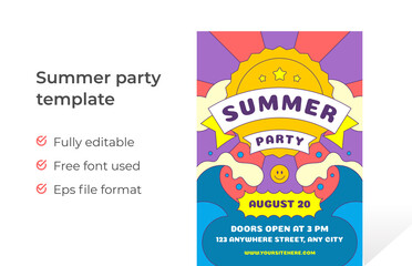 Wall Mural - Summer party flyer event invitation pop art vector illustration.