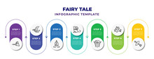 Fairy Tale Infographic Design Template With Pinocchio, Viking Ship, Cyclops, Griffin, Monster, Quetzalcoatl, Bow And Arrow Icons. Can Be Used For Web, Banner, Info Graph.