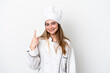 © luismolinero - Young caucasian chef woman isolated on white background showing and lifting a finger in sign of the best