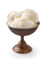 Aufkleber - Ice cream in vintage metallic bowl isolated. Ice cream on white background.