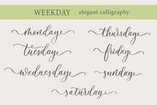 Days Of The Week Handwriting Lettering Calligraphy. Sunday, Monday, Tuesday, Wednesday, Thursday, Friday, Saturday.