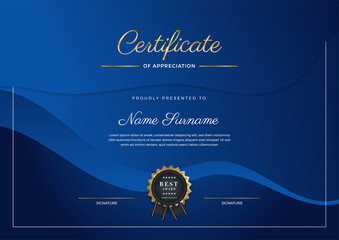 Wall Mural - Modern elegant blue and white diploma certificate template