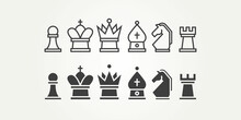 Minimalist Collection Of Chess Piece Design Element For Gaming App Icon Logo Template Vector Illustration Design. Simple King, Queen, Rook, Bishop, Knight, Pawn