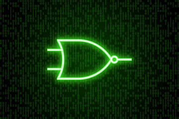 Digital logical nor gate icon background with binary code background