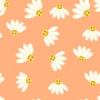 Chamomile smile 1970 pattern. Groovy daisy retro seamless pattern