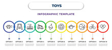 Toys Infographic Design Template With Et Toy, Swing Toy, Piano Toy, Fire Truck Spinning Top Steering Wheel Watering Can Ball Puzzle Icons. Can Be Used For Web, Banner, Info Graph.