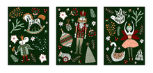 Christmas Set Poster With Nutcracker. Magic Christmas Vector Illustration. 