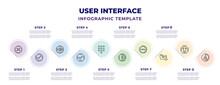 User Interface Infographic Design Template With Delete Round Button, Check Box, Round Volume Button, Tick Mark, Telephone Keypad, Hue Circle, Round Loading Progress, Download Archive, White Balance