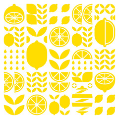 abstract artwork of lemon fruit pattern icons. simple vector art, geometric illustration of citrus, 