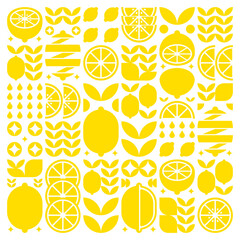 abstract artwork of lemon fruit pattern icons. simple vector art, geometric illustration of citrus, 