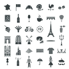 France Solid Web Icons. Vector Set Of Oriental Glyphs.