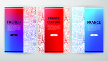 France Web Design. Vector Illustration Of Outline Posters.