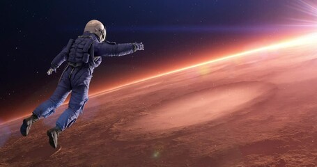 Wall Mural - an astronaut flying to the planet mars. space exploration. space and technology related 4k 3d animat