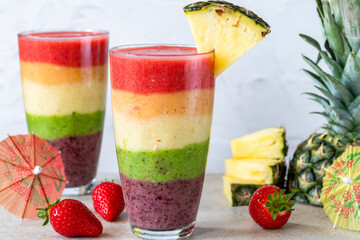 Canvas Print - Colorful rainbow layered fruit smoothie