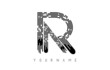 Black R letter logo concept. Creative Minimal Monochrome Monogram emblem design template with lines and finger print pattern. 