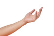 © TimmyTimTim - Hand reach out with palm open up isolated in white background. Ready to giving help, assistance or receive body language concept.