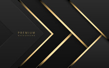 Vector Luxury Tech Background. Stack Of Black Paper Material Layer With Gold Stripe. Arrow Shape Premium Wallpaper