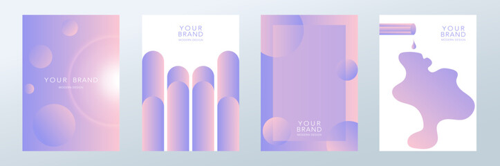 Leinwandbilder - Abstract gradient fluid liquid cover template. Set of modern poster with vibrant graphic color, 3d elements, circles, round shapes. Luxury design for brochure, flyer, wallpaper, banner. 