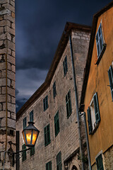 Wall Mural - Old houses and street light in the old town Kotor, Montenegro