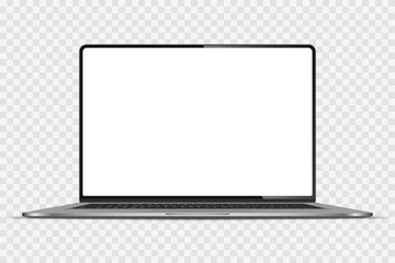 Realistic Darkgrey Notebook with Transparent Screen Isolated. New Laptop. Open Display. Can Use for Project, Presentation. Blank Device Mock Up. Stock royalty free vector illustration. PNG