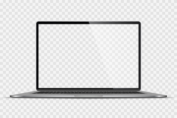 Realistic Darkgrey Notebook with Transparent Screen Isolated. New Laptop. Open Display. Can Use for Project, Presentation. Blank Device Mock Up. Stock royalty free vector illustration. PNG