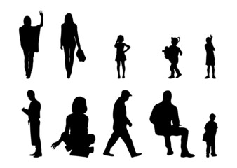 Vector illustration, Outline silhouettes of people, Contour drawing, people silhouette, Icon Set Isolated , Silhouette of sitting people, Architectural set	
