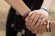 lgtbiq+ hand bracelet Costa Rica Pride month.  
rainbow hand bracelet for people LGTBIQ+