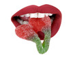 Cutout of womans full red lips with candy sweets