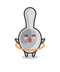 Sticker - cute spoon cartoon is playing hula hoop