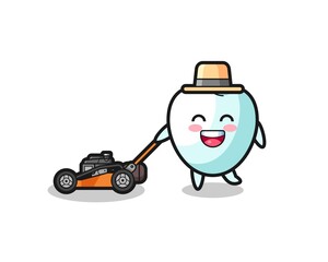 Poster - illustration of the tooth character using lawn mower